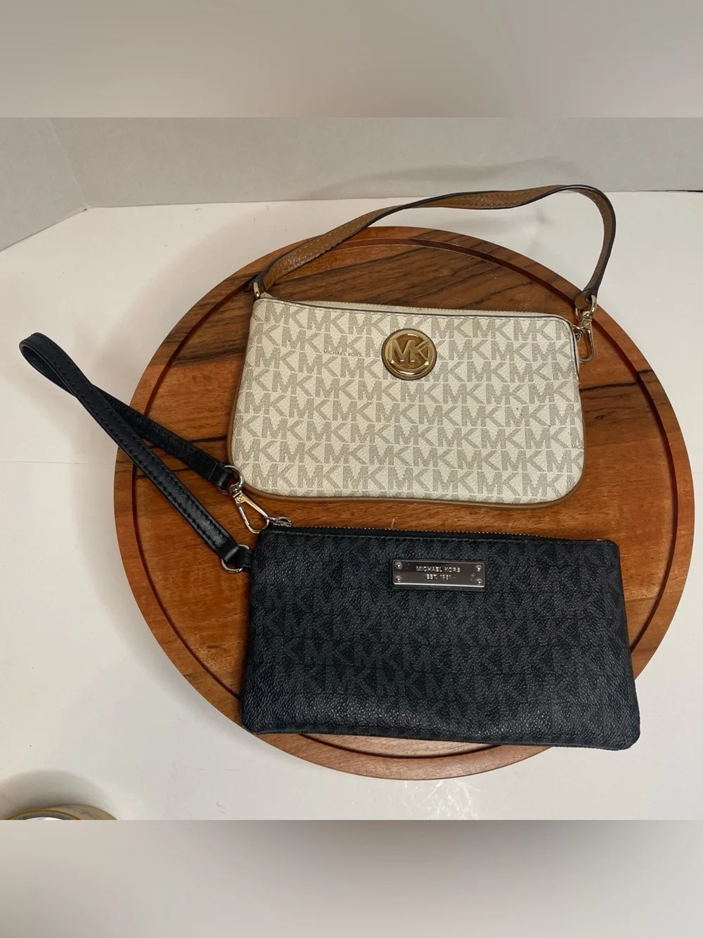Michael Kors Neutral and Black Signature Wristlet Set of 2